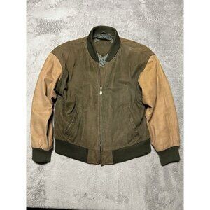 Roundtree & Yorke Leather Jacket Men's Medium Olive Brown & Camel